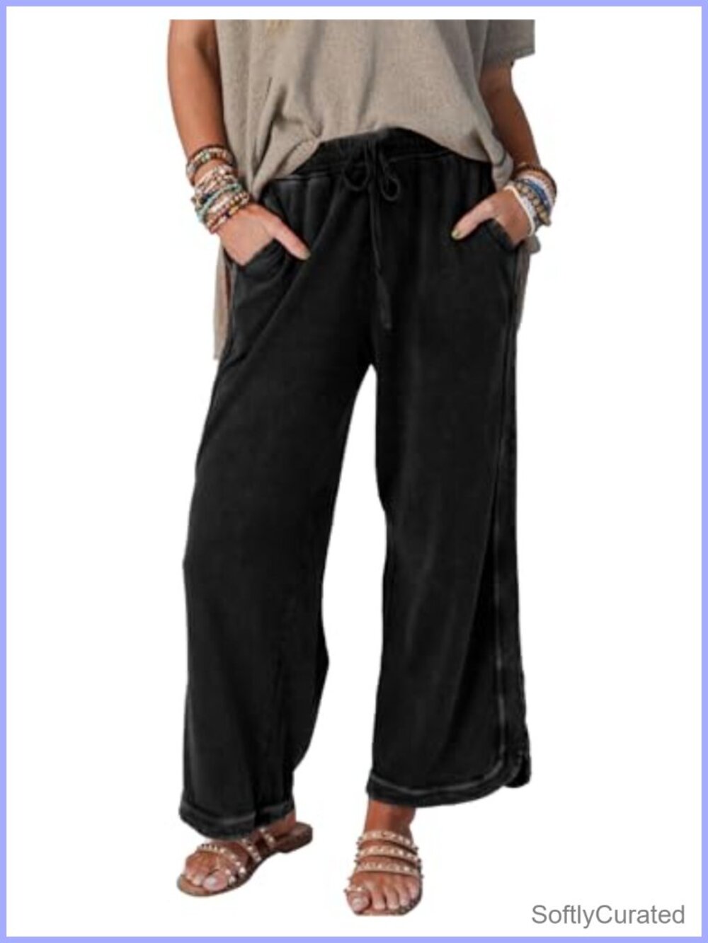 High Waist Wide Leg Sweatpants Drawstring Baggy Athletic Trousers Pockets